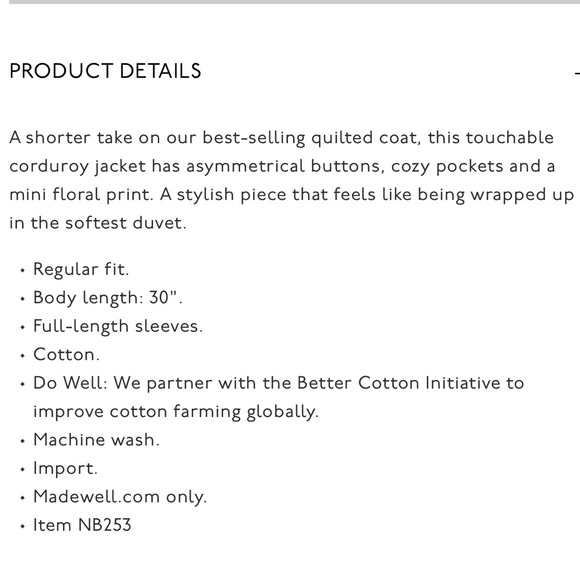 Madewell Corduroy Dumont Quilted Jacket Amie Floral XS Warm Puffer Winter Coat - Picture 14 of 16